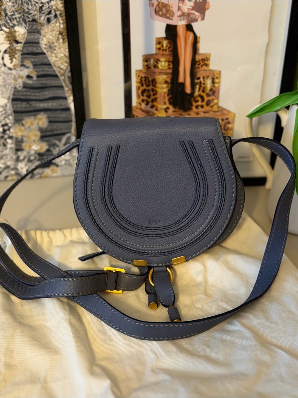Chloé Marcie Mini Crossbody Blue Pebbled Leather Authentic w/ COA & Dust Bag